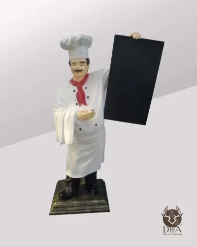 Estatua de un cocinero Panel de menú en blanco XXL