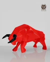 Estatua de diseño de un toro de origami de tamaño natural.